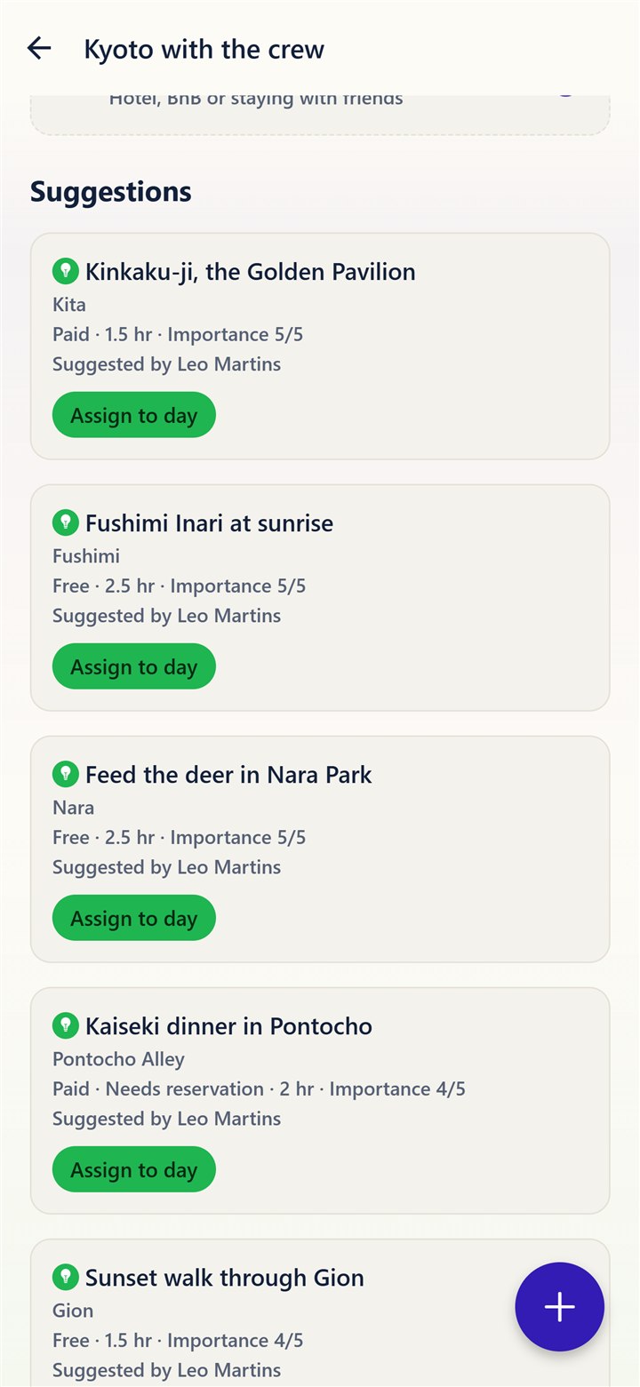 Friends' suggestions waiting to be assigned to a day